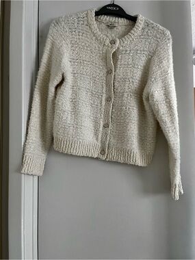 RW&CO. Cream Textured Bouclé Button-Up Cardigan